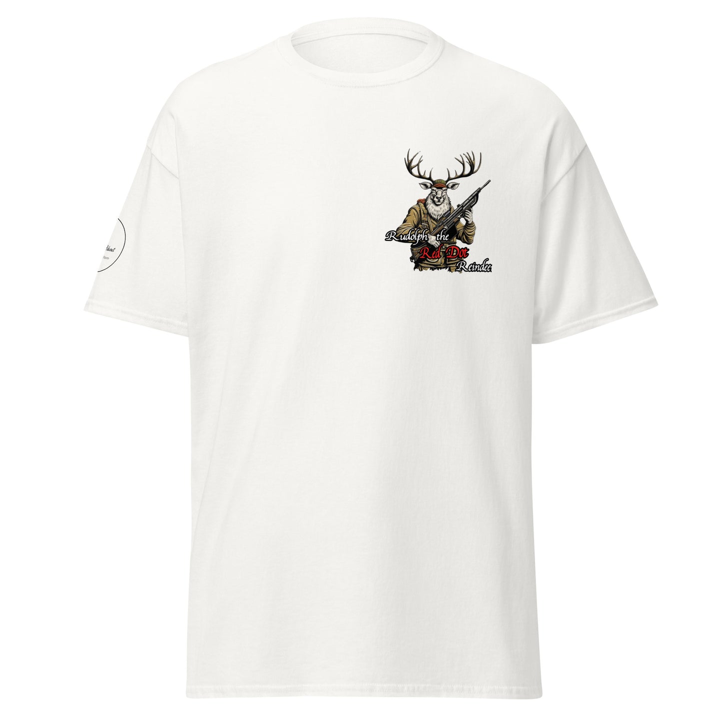 Rudolph Red Dot White Text Men's classic tee